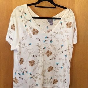 Sigrid Olsen Floral Brown Blue Top XL